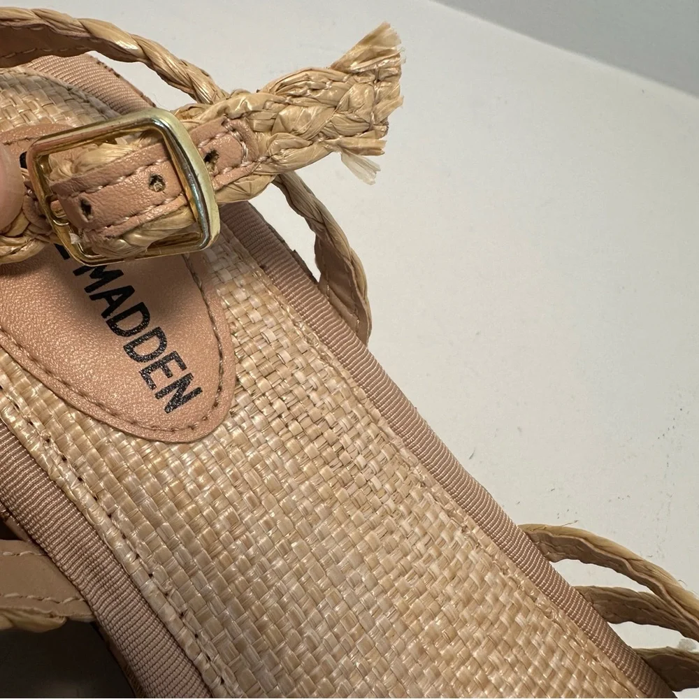 STEVE MADDEN JGarner Wedge Tan Raffia Sandal Size 3 Little Girl